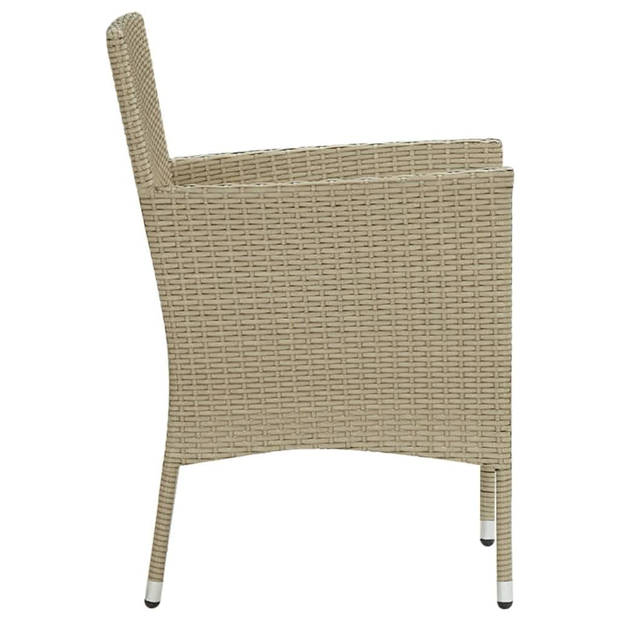 vidaXL 3-delige Tuinset met kussens poly rattan beige