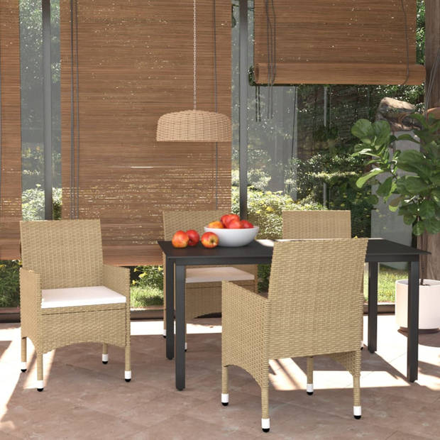 vidaXL 5-delige Tuinset met kussens poly rattan beige