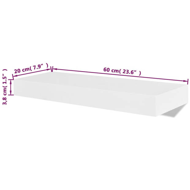 The Living Store wandplanken - set van 2 - wit - MDF - 60x20x3.8cm - onzichtbaar montagesysteem