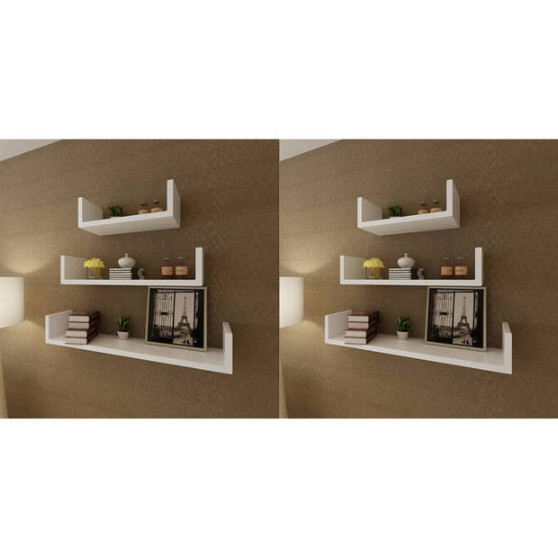 The Living Store Wandplanken - Set van 6 - Onzichtbaar montagesysteem - MDF - Wit - 60x12x10cm / 45x12x10cm /