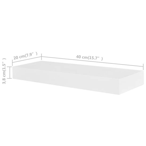 The Living Store Wandplanken - Set van 4 - MDF - Onzichtbaar montagesysteem - Wit - 40x20x3.8cm