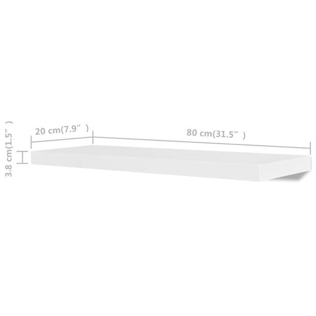 The Living Store Wandplanken - Onzichtbaar montagesysteem - 80 x 20 x 3.8 cm - Wit MDF