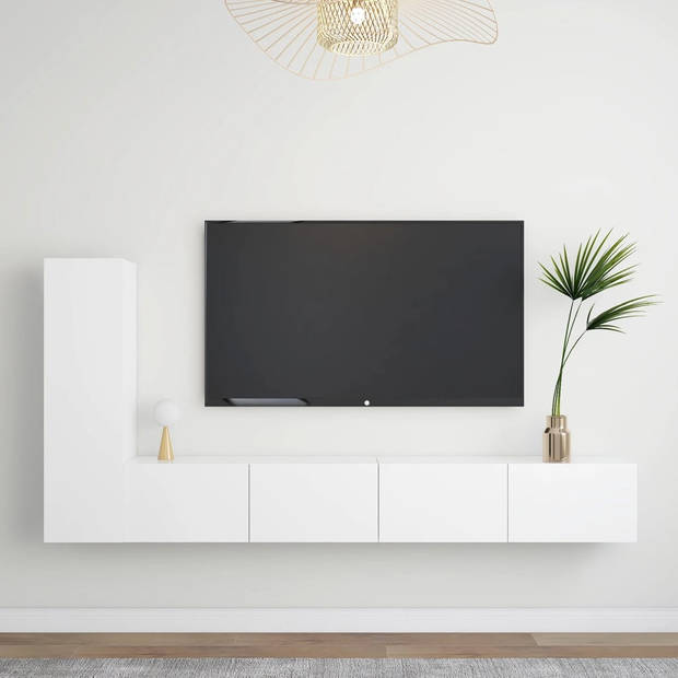 The Living Store Tv-meubelset - wit - spaanplaat - 30.5 x 30 x 110 cm / 100 x 30 x 30 cm - wandbevestiging