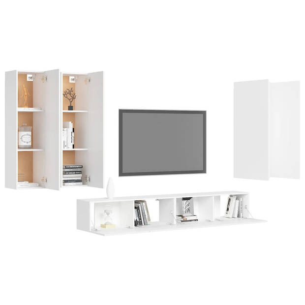 The Living Store Tv-meubelset - Televisiewandmeubel - Wit - Spaanplaat - Montage vereist - 4x 30.5x30x110 cm - 2x