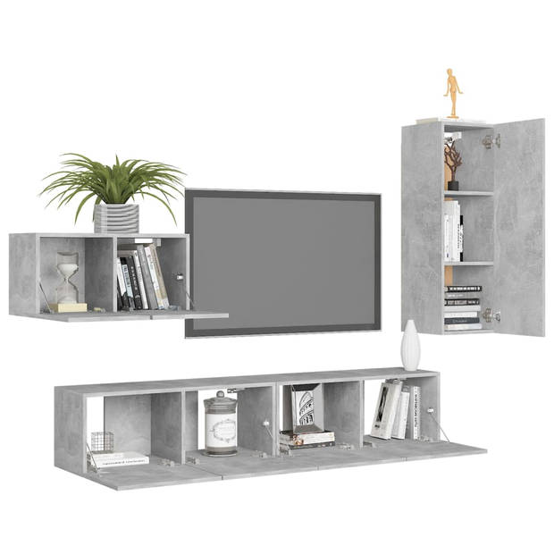 The Living Store Tv-meubelset Betongrijs - Wandbevestiging - 3-delige set - 60x30x30 cm - 30.5x30x90 cm - 80x30x30 cm