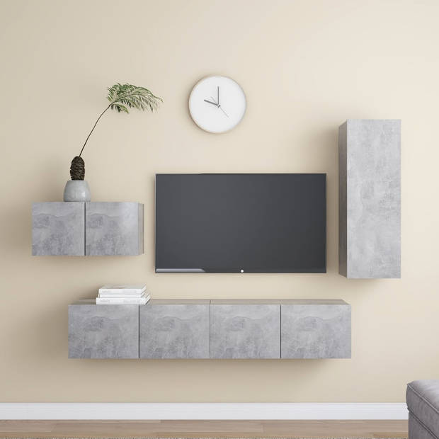 The Living Store Tv-meubelset Betongrijs - Wandbevestiging - 3-delige set - 60x30x30 cm - 30.5x30x90 cm - 80x30x30 cm