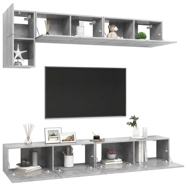 The Living Store Televisiemeubelset Betongrijs 60x30x30 cm - 80x30x30 cm - 100x30x30 cm - wandbevestiging -