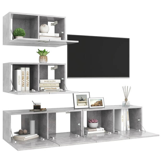 The Living Store TV Meubelset Betongrijs - 60x30x30 cm - 80x30x30 cm - Spaanplaat