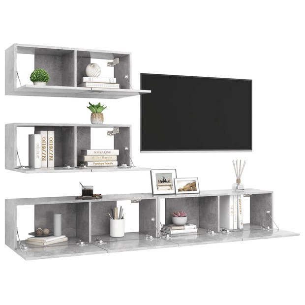 The Living Store Hangende Tv-meubelset Betongrijs - Spaanplaat - 80 x 30 x 30 cm - 100 x 30 x 30 cm