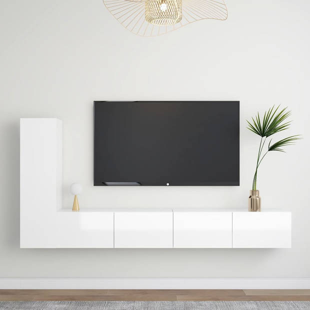 The Living Store Tv-meubelset - Hoogglans wit - Spaanplaat - 30.5 x 30 x 110 cm - 100 x 30 x 30 cm