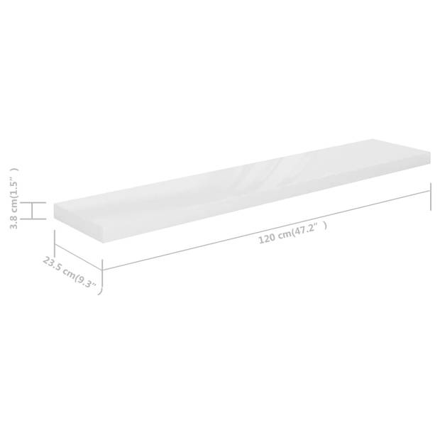 vidaXL Wandschap zwevend 120x23,5x3,8 cm MDF hoogglans wit