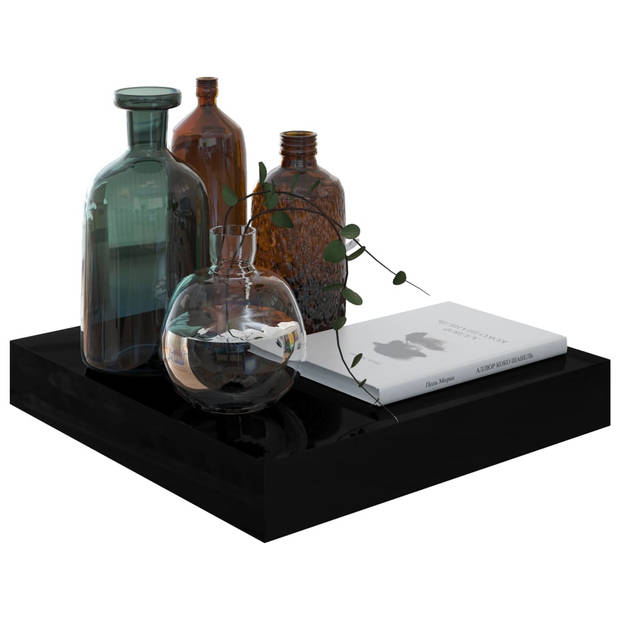 The Living Store Wandplank - Stijlvol - Decoratief - 23x23.5x3.8 cm - Hoogglans zwart - Honingraat MDF en metaal