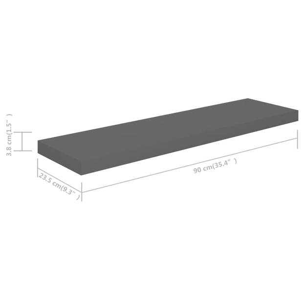 The Living Store Wandplanken Set - Trendy - 90x23.5x3.8 cm - Hoogglans Grijs - Honingraat MDF en Metaal