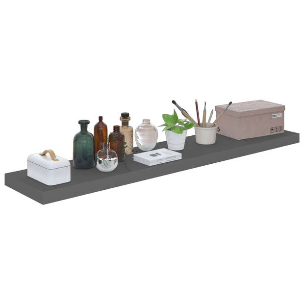 The Living Store Wandplanken - Set van 4 - Hoogglans Grijs - 120 x 23.5 x 3.8 cm - Honingraat MDF - Metaal