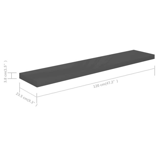 The Living Store Wandplanken - MDF/Metaal - 120x23.5x3.8 cm - Hoogglans grijs