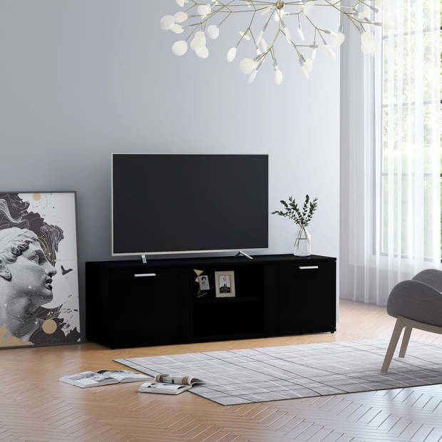The Living Store Tv-meubel Classic - 120 x 34 x 37 cm - Zwart - Hoogwaardig bewerkt hout