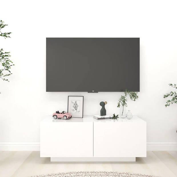 The Living Store TV-meubel - Hifi-kast - 100 x 35 x 40 cm - Hoogglans wit