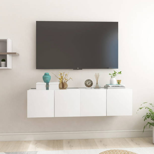 The Living Store Hangende TV-kasten - Wit - 60 x 30 x 30 cm - bewerkt hout