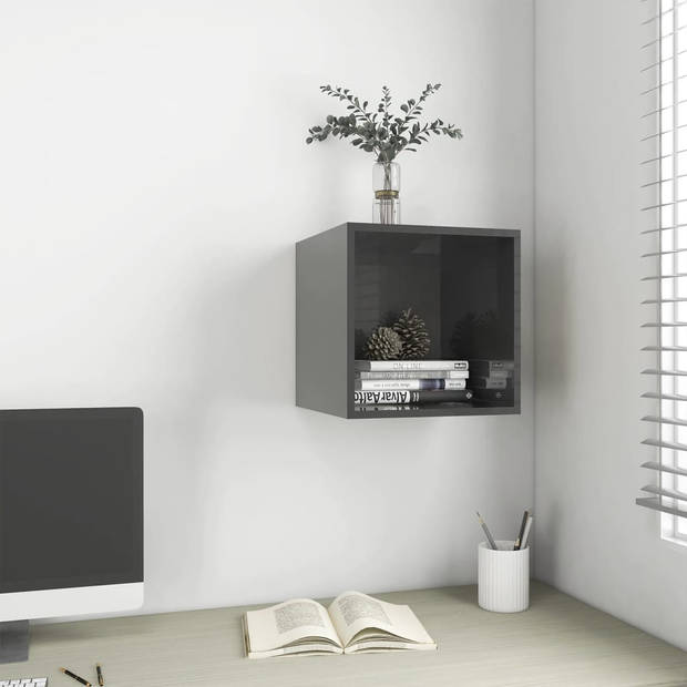 The Living Store Hangkast - Spaanplaat - 37 x 37 x 37 cm - Hoogglans grijs