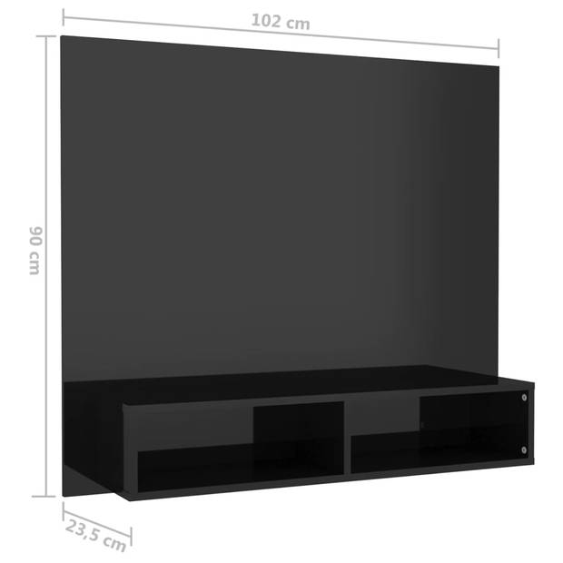 vidaXL Tv-wandmeubel 102x23,5x90 cm spaanplaat hoogglans zwart