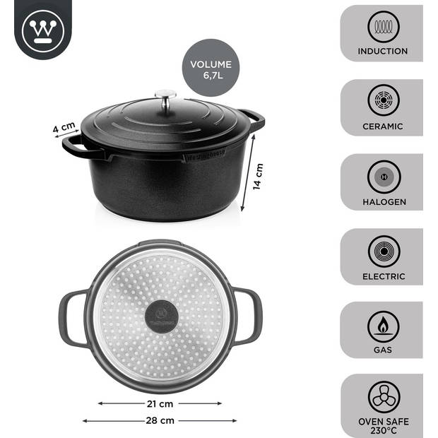 Westinghouse Braadpan Performance - Blissful Black - ø 28 cm / 6.7 liter