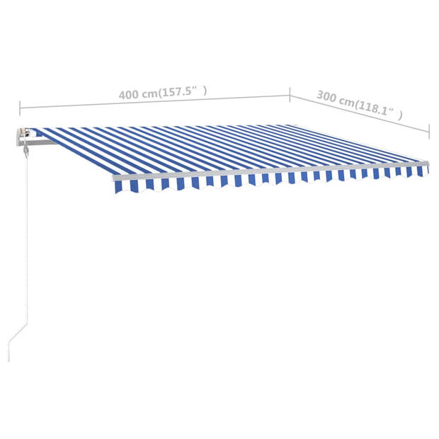 vidaXL Luifel handmatig uittrekbaar met palen 4x3 m blauw en wit