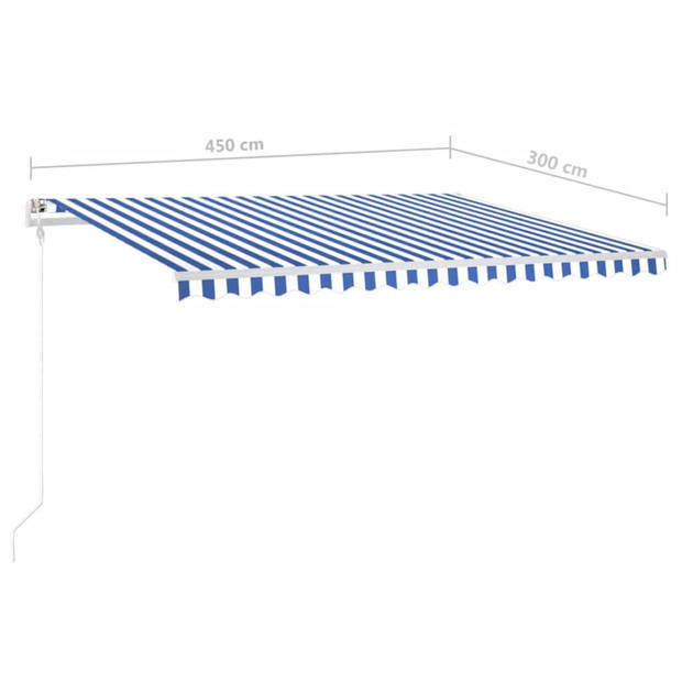 vidaXL Luifel handmatig uittrekbaar met palen 4,5x3 m blauw en wit