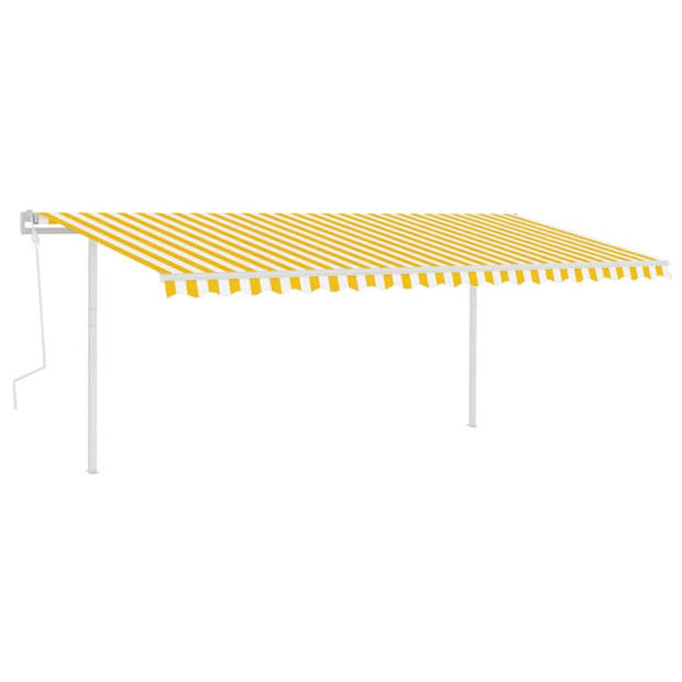 vidaXL Luifel handmatig uittrekbaar met palen 5x3 m geel en wit