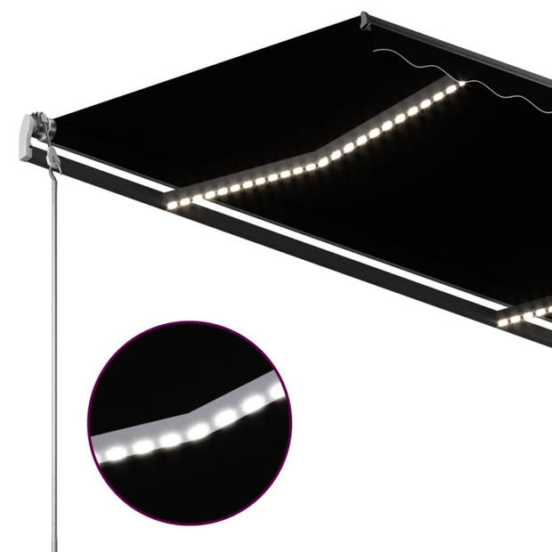 vidaXL Luifel handmatig uittrekbaar met LED 4x3,5 m antracietkleurig