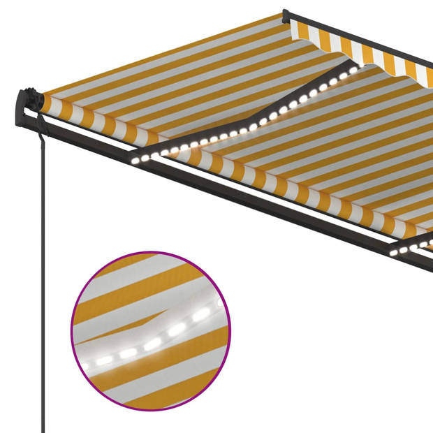 vidaXL Luifel handmatig uittrekbaar met LED 4,5x3,5 m geel en wit