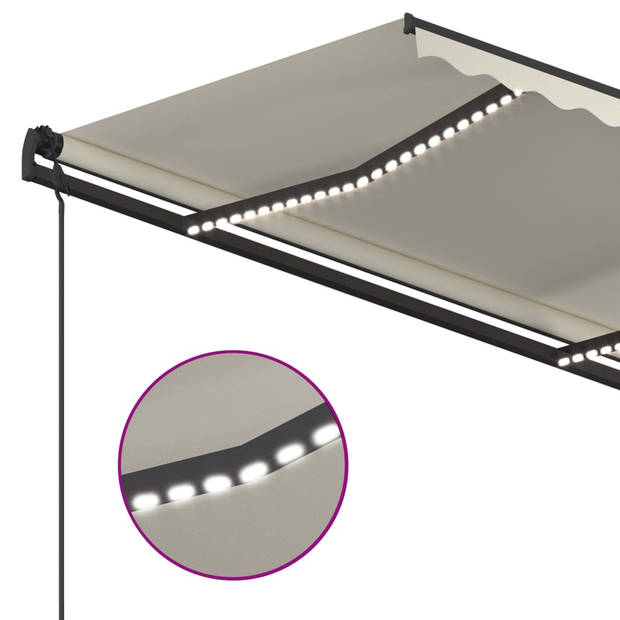 vidaXL Luifel handmatig uittrekbaar met LED 4,5x3,5 m crèmekleurig