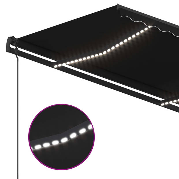 vidaXL Luifel handmatig uittrekbaar met LED 4,5x3,5 m antracietkleurig