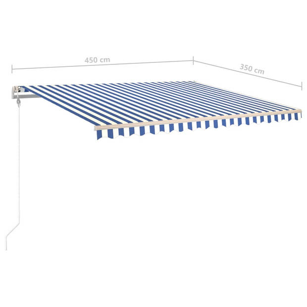 vidaXL Luifel handmatig uittrekbaar met palen 4,5x3,5 m blauw en wit