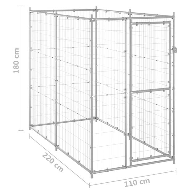 vidaXL Hondenkennel voor buiten 110x220x180 cm gegalvaniseerd staal