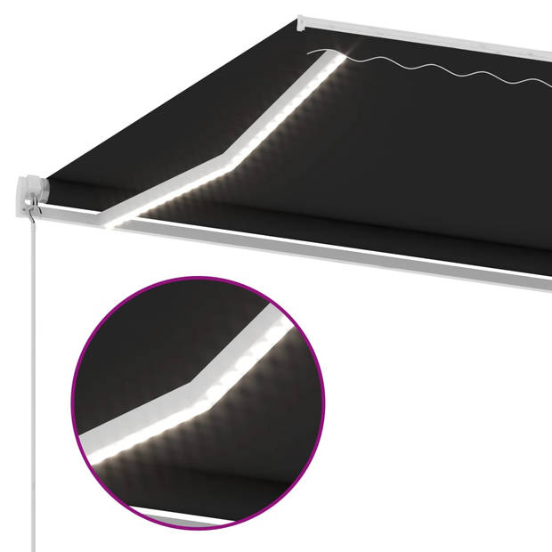 vidaXL Luifel handmatig uittrekbaar met LED 400x350 cm antracietkleur