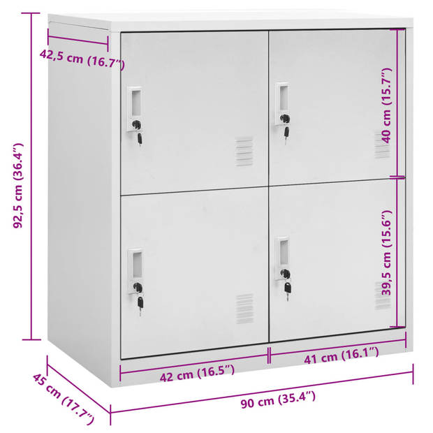 vidaXL Lockerkast 90x45x92,5 cm staal lichtgrijs