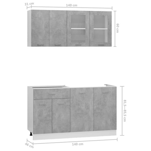 vidaXL 4-delige Keukenkastenset spaanplaat betongrijs