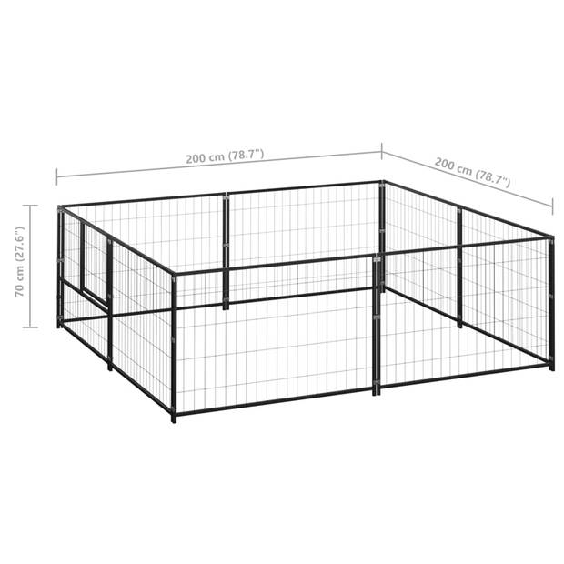 vidaXL Hondenkennel 4 m² staal zwart