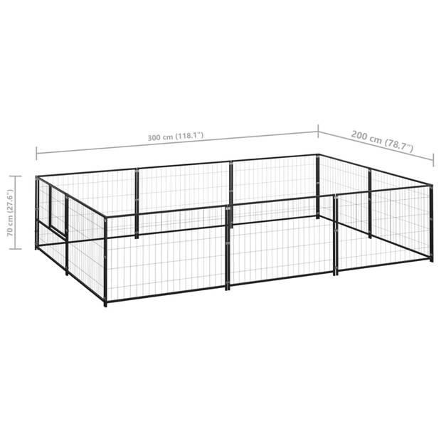 vidaXL Hondenkennel 6 m² staal zwart