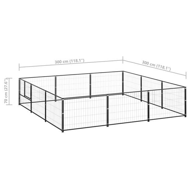 vidaXL Hondenkennel 9 m² staal zwart