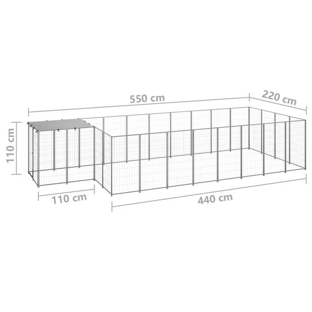 vidaXL Hondenkennel 10,89 m² staal zilverkleurig