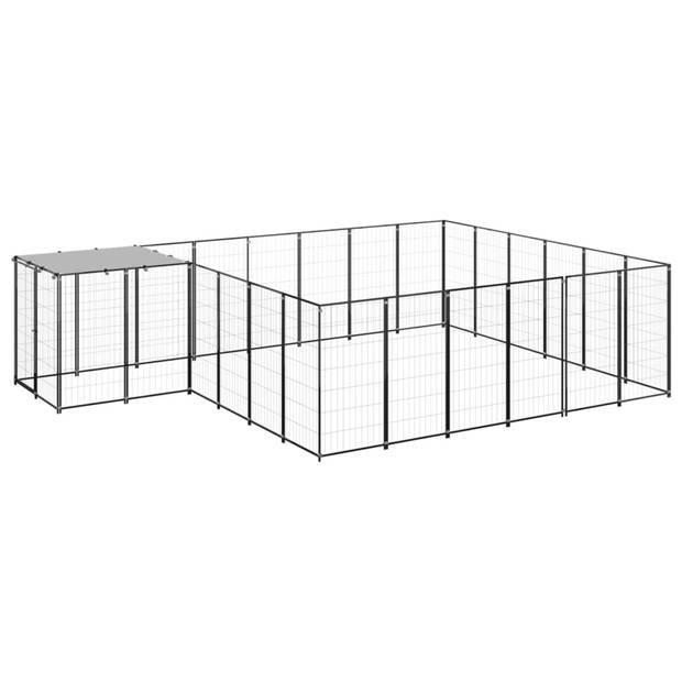 vidaXL Hondenkennel 12,1 m² staal zwart