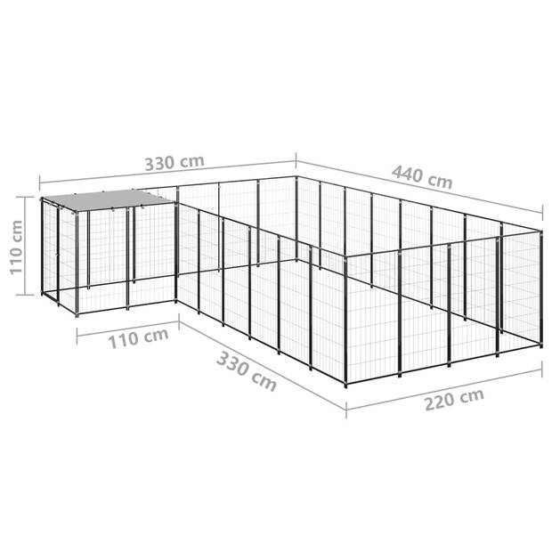 vidaXL Hondenkennel 10,89 m² staal zwart