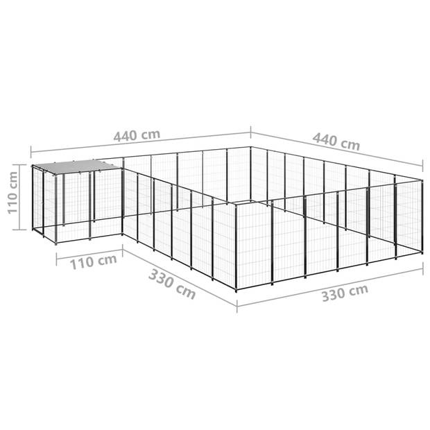 vidaXL Hondenkennel 15,73 m² staal zwart