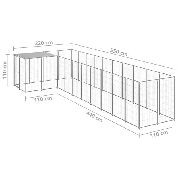 vidaXL Hondenkennel 7,26 m² staal zilverkleurig