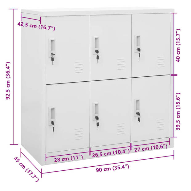 vidaXL Lockerkast 90x45x92,5 cm staal lichtgrijs