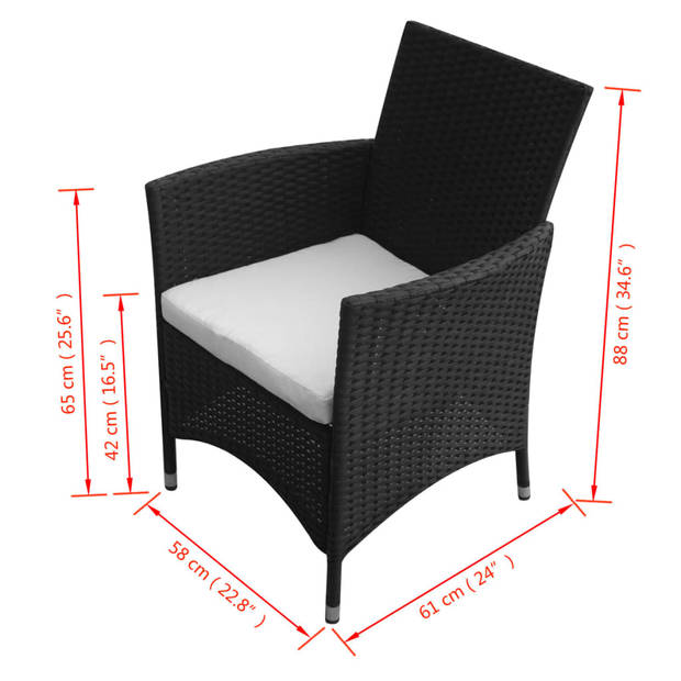 vidaXL Tuinstoelen 2 st poly rattan zwart