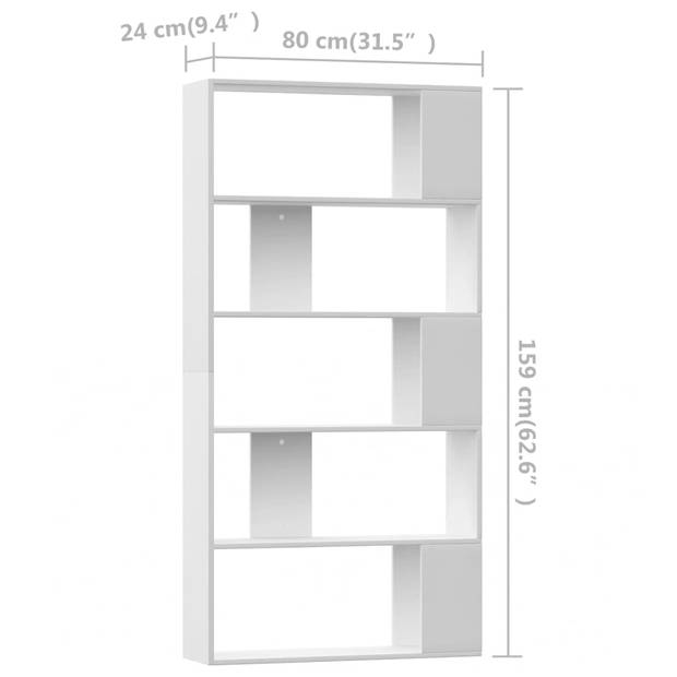 The Living Store Boekenkast - 80 x 24 x 159 cm - 5 vakken - Wit - Spaanplaat