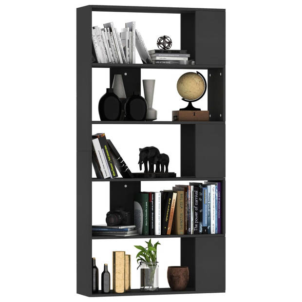 The Living Store Boekenkast Sena - 80x24x159 cm - zwart - bewerkt hout