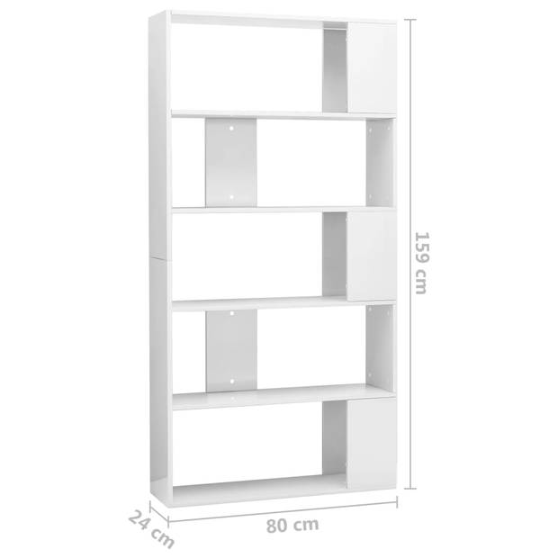 The Living Store Boekenkast Bewerkt Hout - 80x24x159 cm - Hoogglans wit